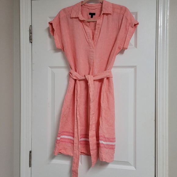 Talbots Linen Popover Shirtdress Oyster Stripe. - Picture 7 of 13